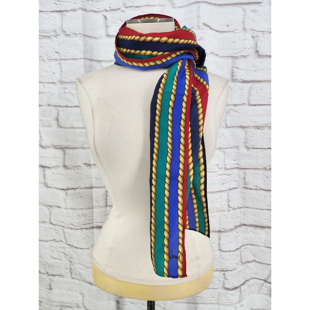 Vintage Silk? Scarf Twisted Rope Nautical Regatta Sailing 80s Glam Hand Rolled